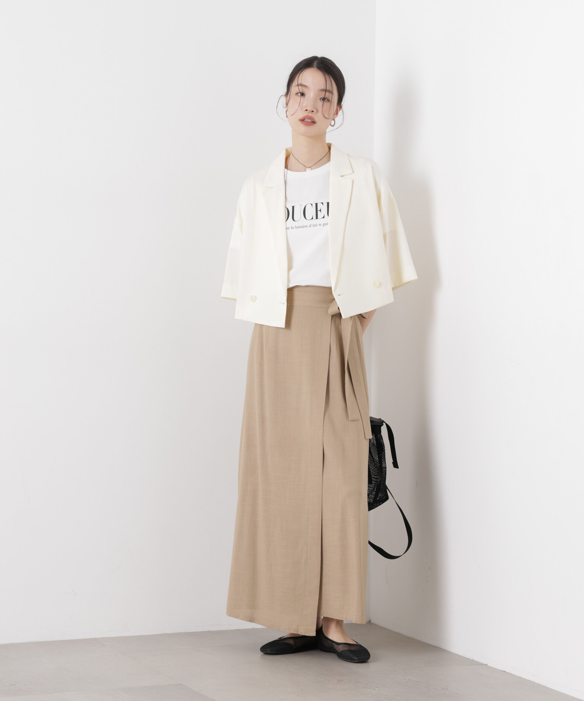 nano･universe「多機能リネン混ラップ風サイドリボンスカート(セットアップ可)」|スカート|