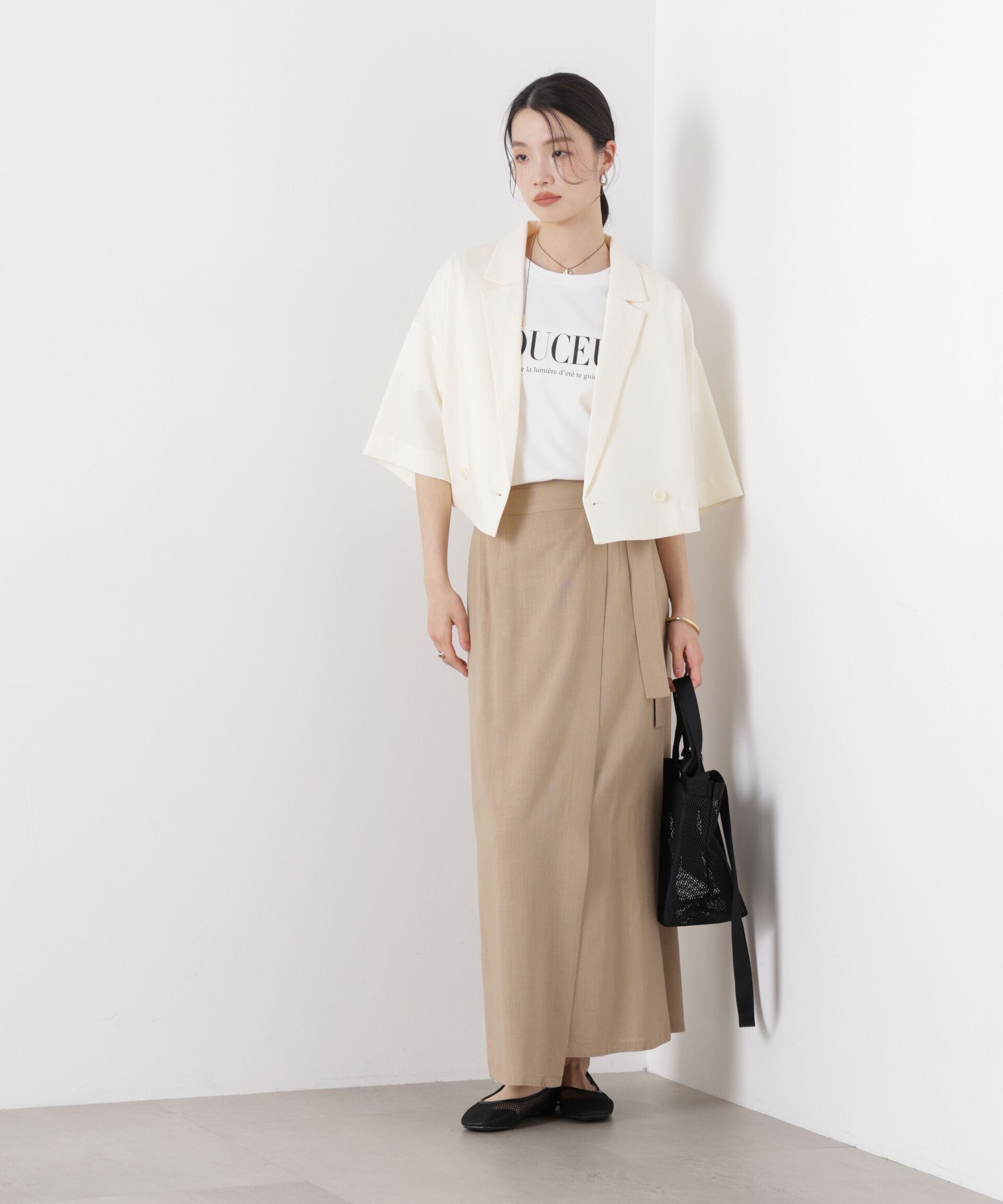 nano･universe「多機能リネン混ラップ風サイドリボンスカート(セットアップ可)」|スカート|