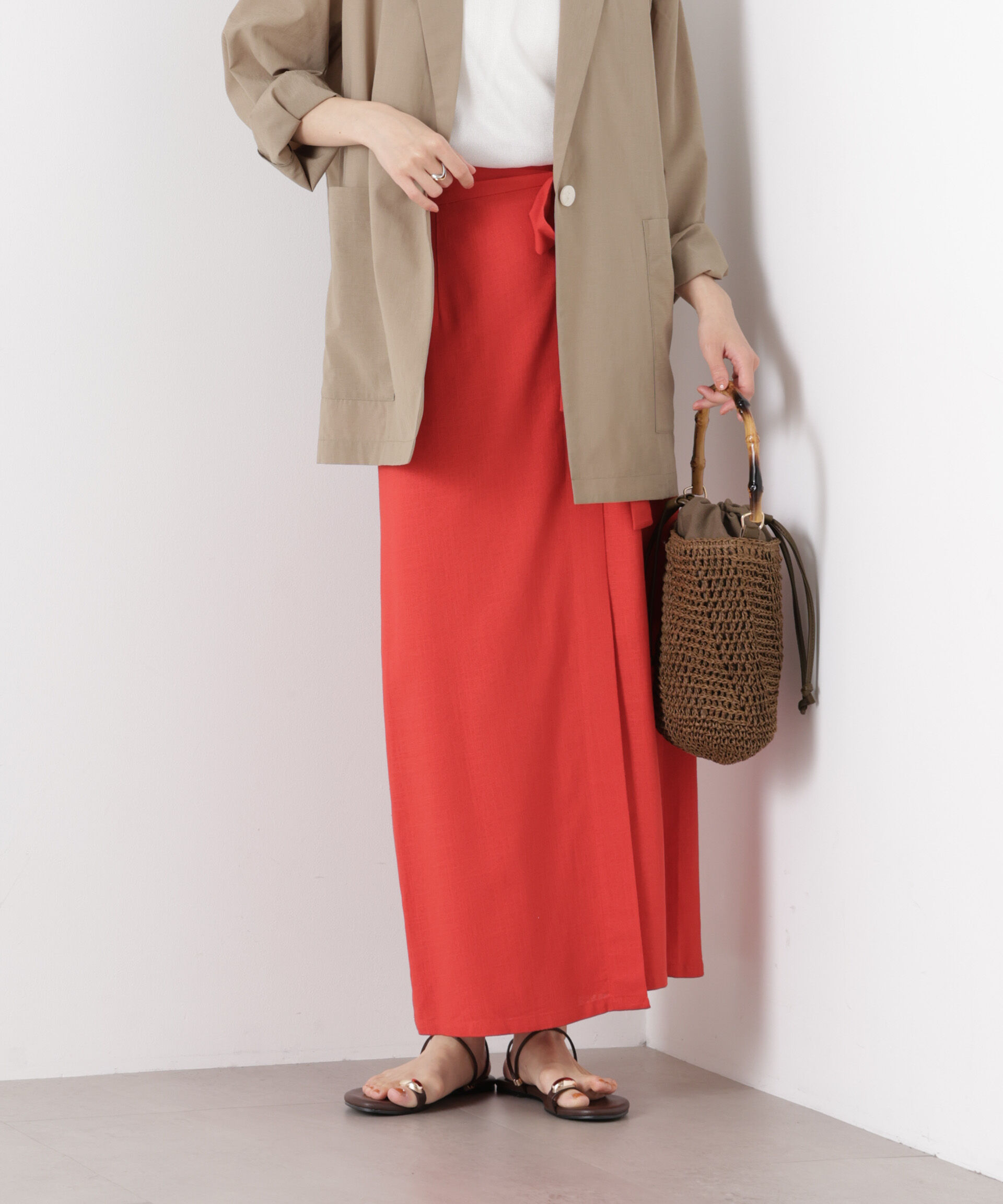 nano･universe「多機能リネン混ラップ風サイドリボンスカート(セットアップ可)」|スカート|