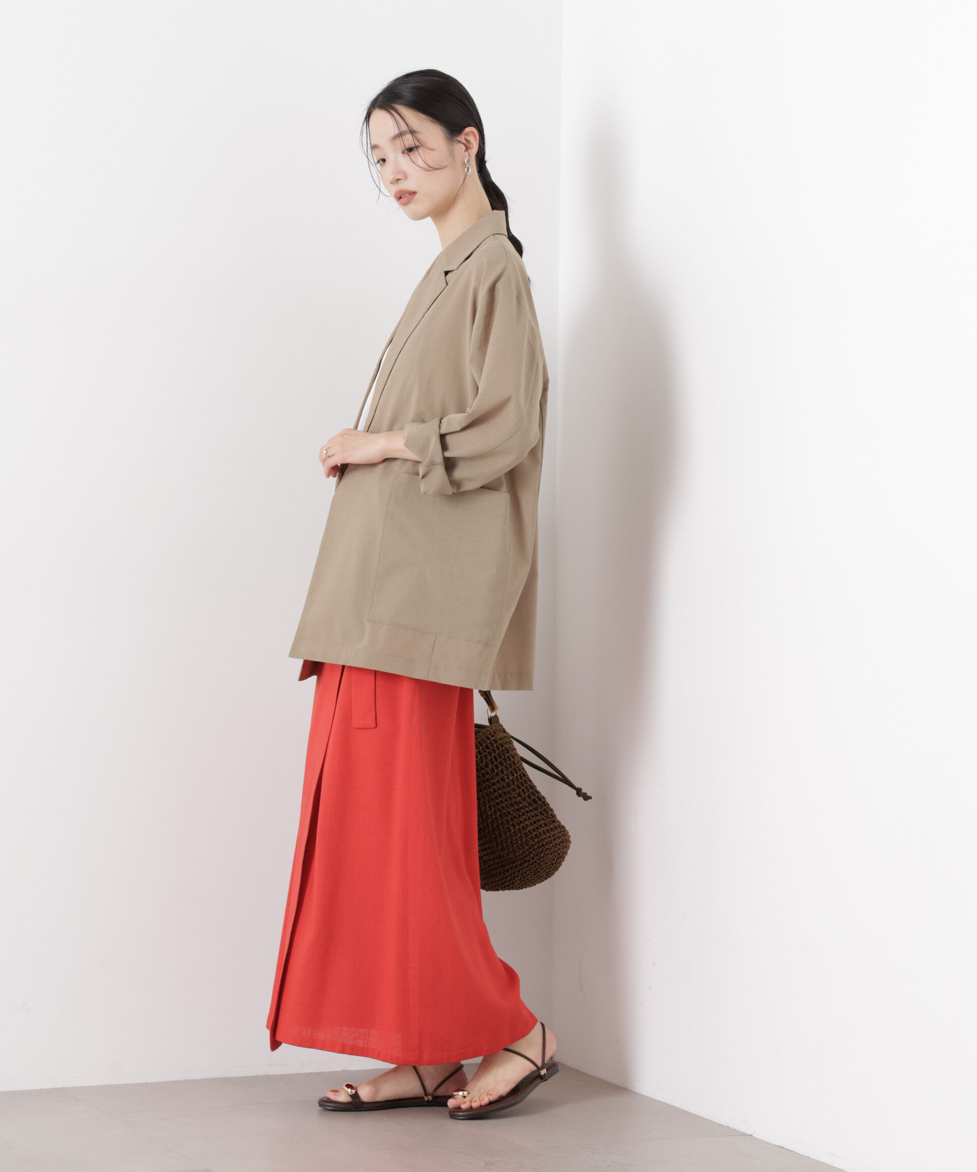 nano･universe「多機能リネン混ラップ風サイドリボンスカート(セットアップ可)」|スカート|