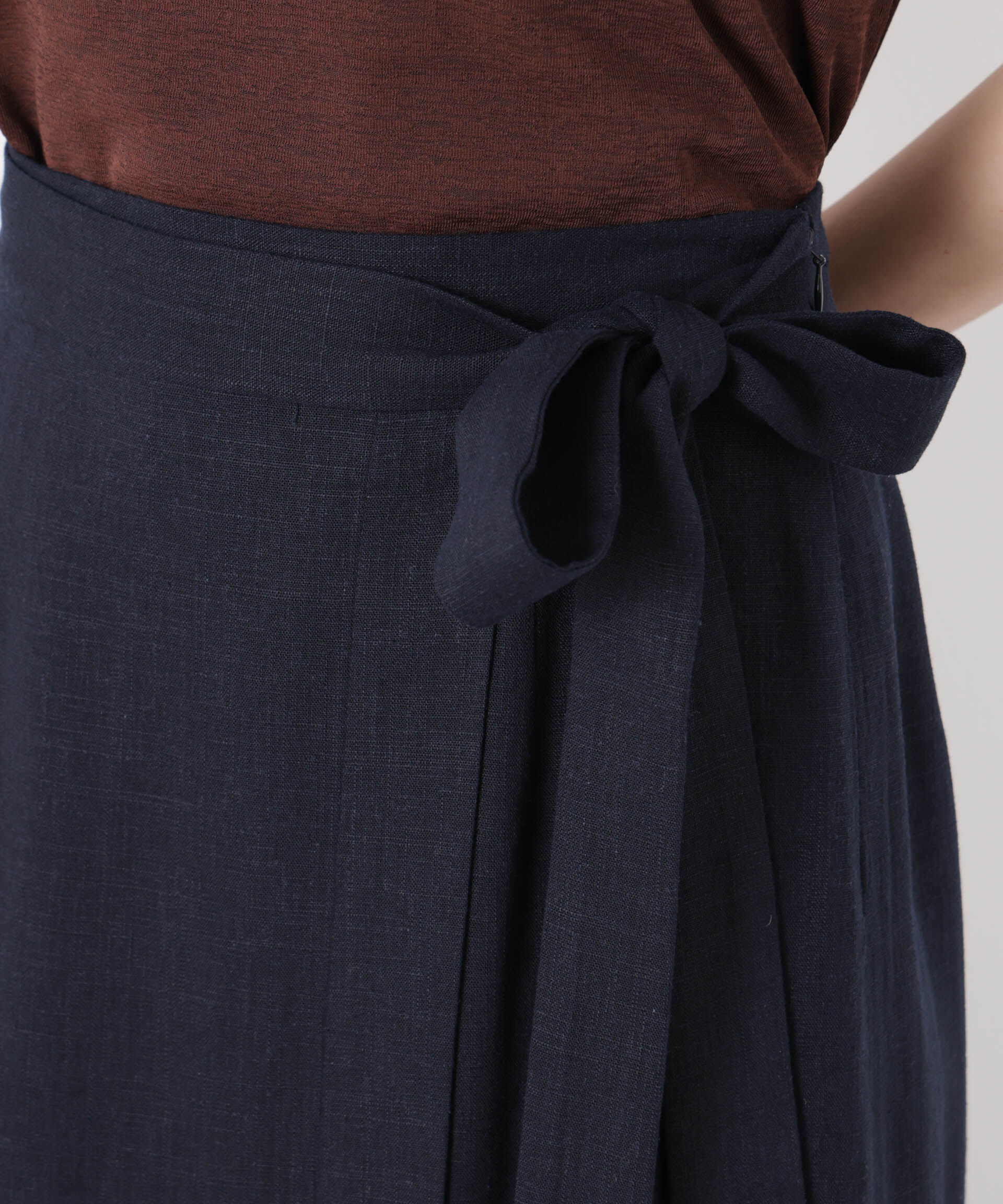 nano･universe「多機能リネン混ラップ風サイドリボンスカート(セットアップ可)」|スカート|