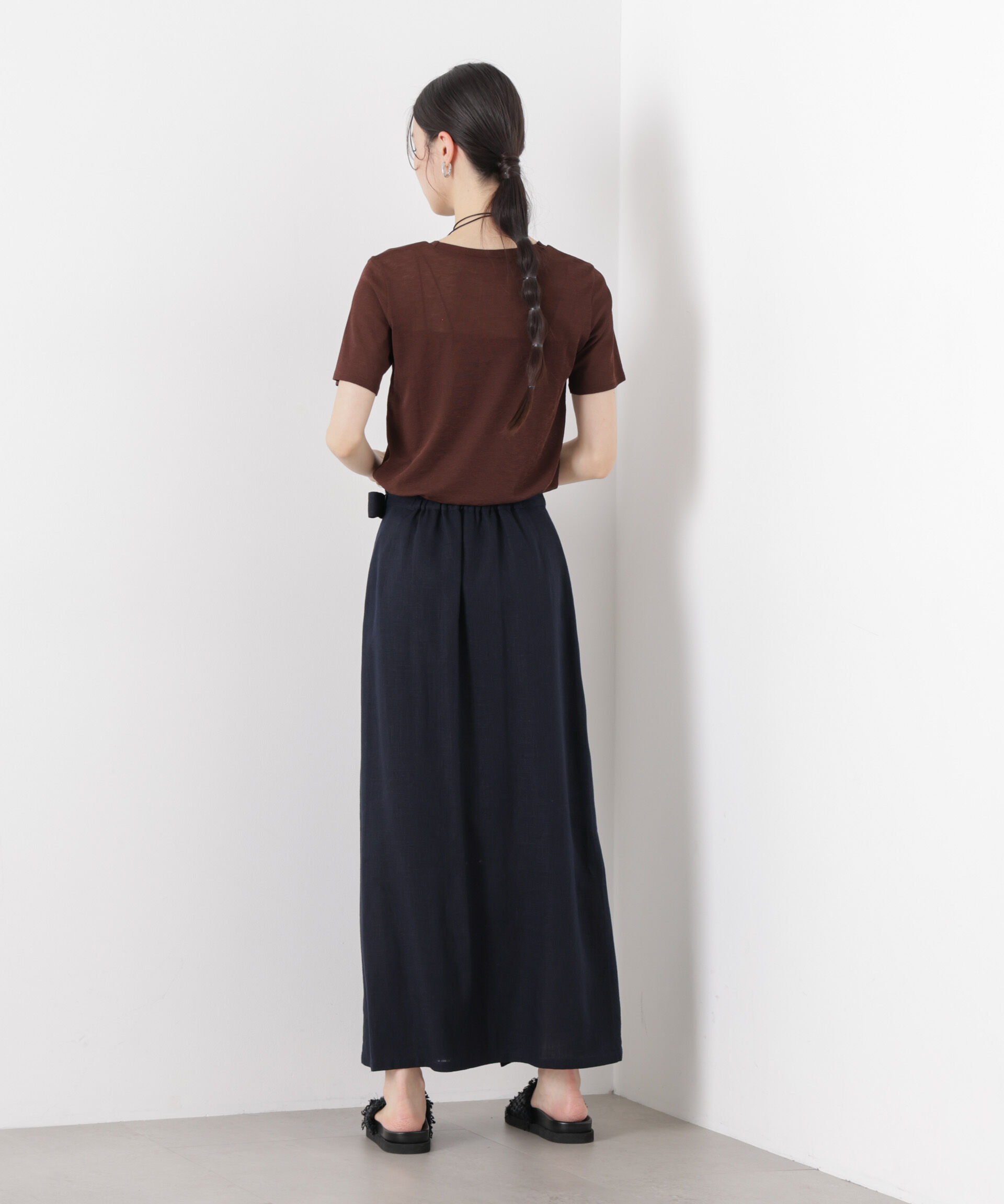 nano･universe「多機能リネン混ラップ風サイドリボンスカート(セットアップ可)」|スカート|