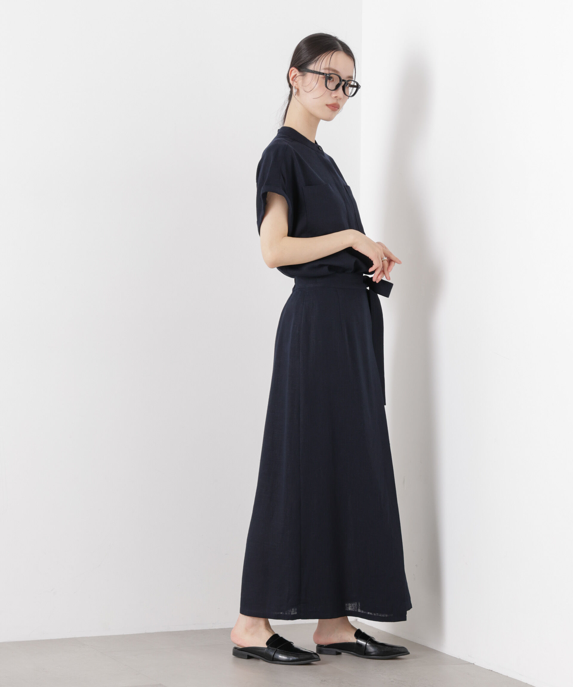 nano･universe「多機能リネン混ラップ風サイドリボンスカート(セットアップ可)」|スカート|