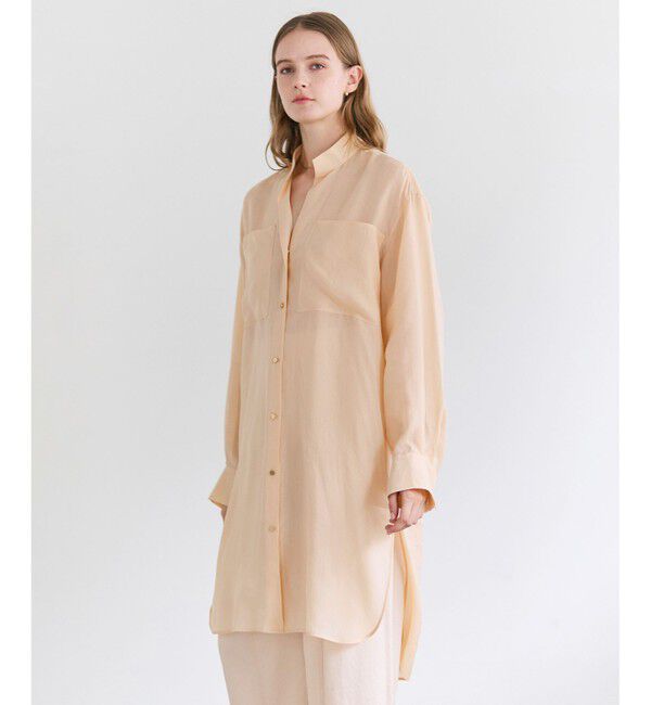 BEIGE,「PAULINE / リネンヴィスコースオーバーサイズロングシャツ」|シャツ・ブラウス|