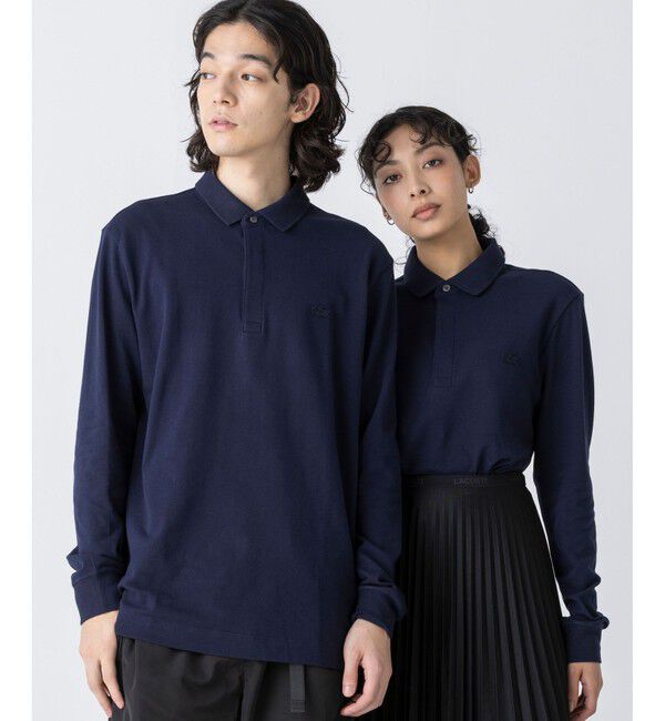 LACOSTE「比翼フロントロングスリーブポロシャツ」|ポロシャツ|ネイビー