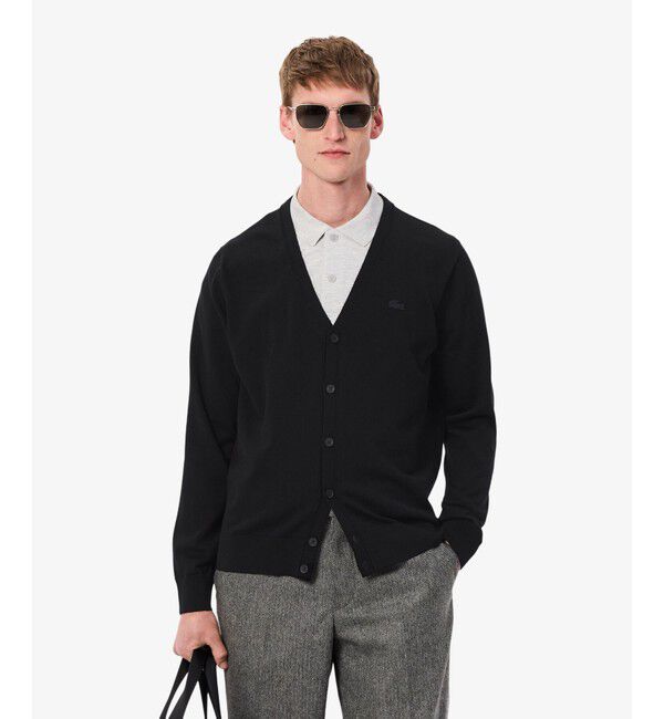 LACOSTE「エッセンシャルメリノウールカーディガン」|カーディガン|ブラック