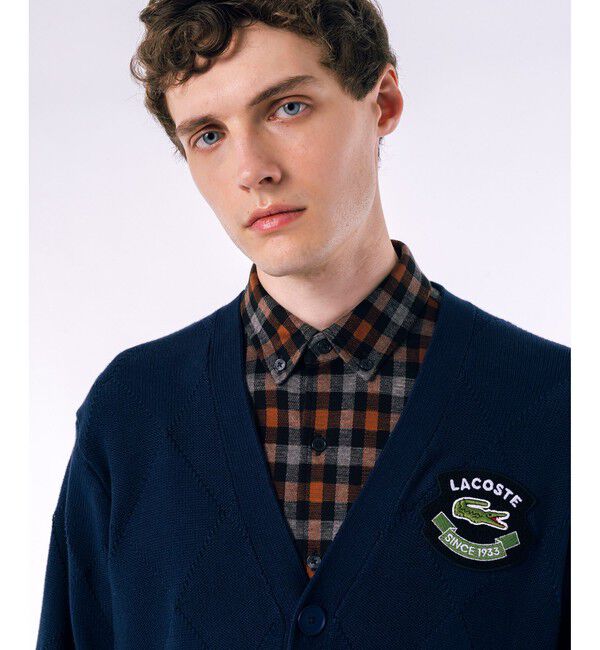 LACOSTE「トーナルアーガイル柄 Vネックコットンニットカーディガン」|カーディガン|
