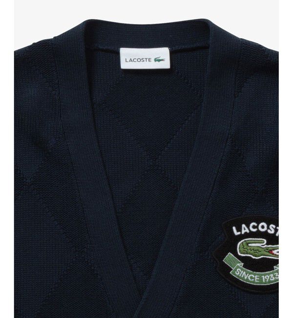 LACOSTE「トーナルアーガイル柄 Vネックコットンニットカーディガン」|カーディガン|