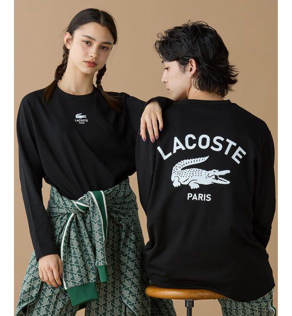 LACOSTE「オーバーサイズ PARISロゴ ヘビーウェイト 長袖Tシャツ / ロンT」|Tシャツ・カットソー|ブラック