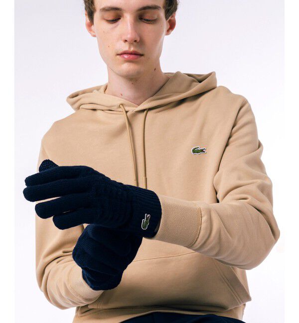 LACOSTE「ケーブルニットグローブ」|手袋|ダークネイビー