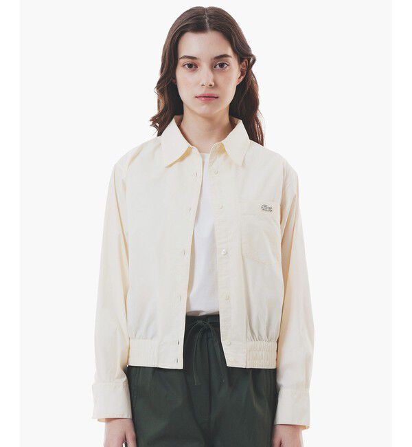 LACOSTE「クロップド丈 ウエストシャーリングシャツ ショートブルゾン」|シャツ・ブラウス|オフホワイト