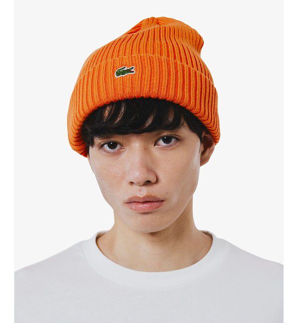LACOSTE「ウールリブニットキャップ」|キャップ・キャスケット|オレンジ