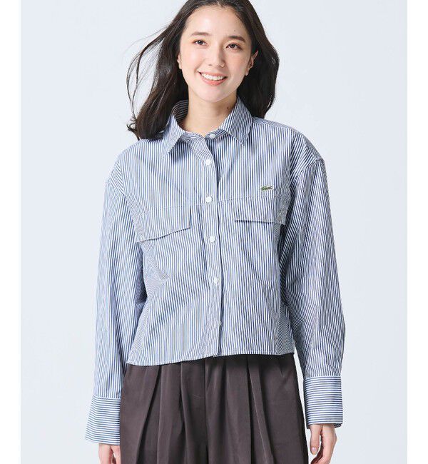 LACOSTE「ダブルポケット クロップド丈 ストライプシャツ」|シャツ・ブラウス|