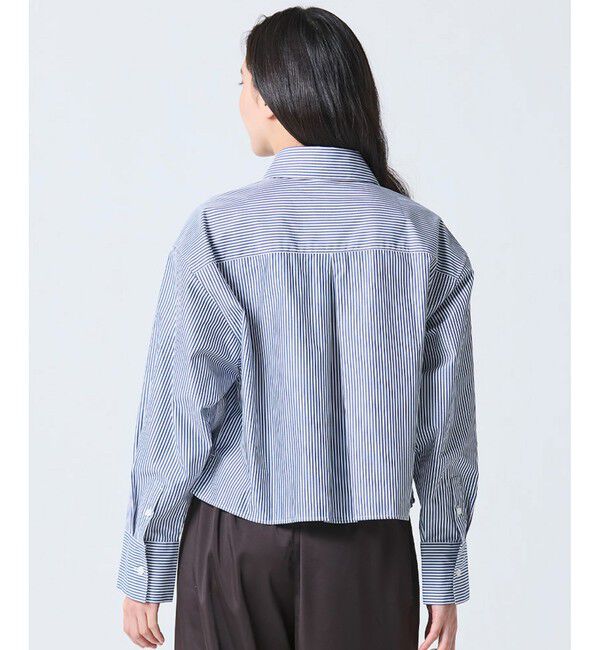 LACOSTE「ダブルポケット クロップド丈 ストライプシャツ」|シャツ・ブラウス|