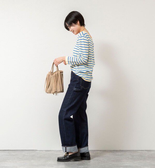 Rie Miller「ウォッシャブルブークレーボーダーバックUネックプルオーバー」|ニット・セーター|