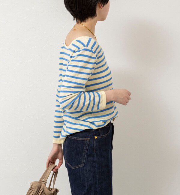 Rie Miller「ウォッシャブルブークレーボーダーバックUネックプルオーバー」|ニット・セーター|