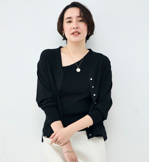 NOLLEY'S「【一部WEB限定カラー】《手洗い可能》エアリータッチゆったりVネックカーディガン」|カーディガン|ブラック
