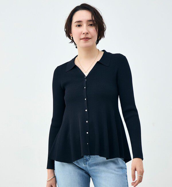 NOLLEY'S sophi「《手洗い可能》リブフレアスキッパーポロ襟カーディガン」|カーディガン|