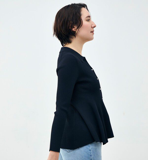 NOLLEY'S sophi「《手洗い可能》リブフレアスキッパーポロ襟カーディガン」|カーディガン|