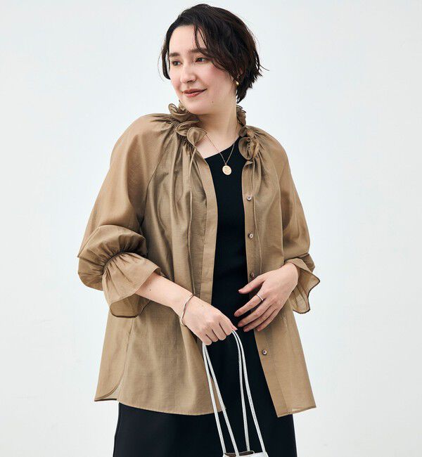 NOLLEY'S sophi「ウォッシャブルシアーオーガンジーフリルネックブラウス」|シャツ・ブラウス|