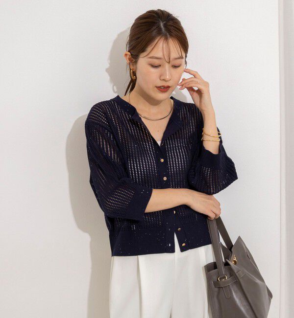 NOLLEY'S「《手洗い可能》メッシュスパンコール6分袖カーディガン」|カーディガン|