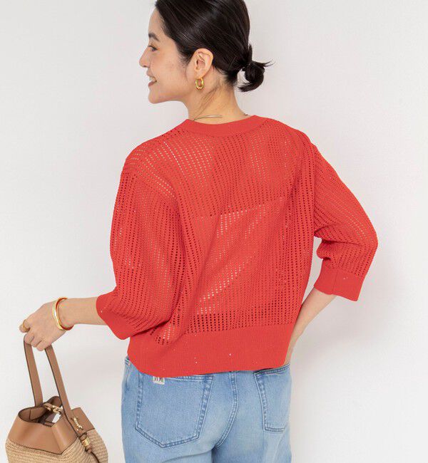 NOLLEY'S「《手洗い可能》メッシュスパンコール6分袖カーディガン」|カーディガン|