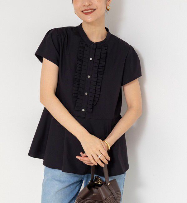 NOLLEY'S「ウォッシャブル前立プリーツペプラムブラウス」|シャツ・ブラウス|ブラック