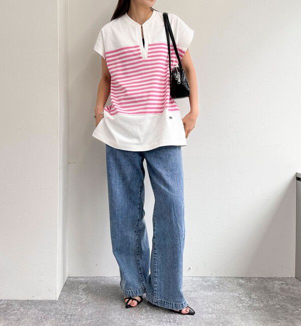 fredy emue「スキッパーフレンチボーダープルオーバーカットソー」|Tシャツ・カットソー|ピンク系その他