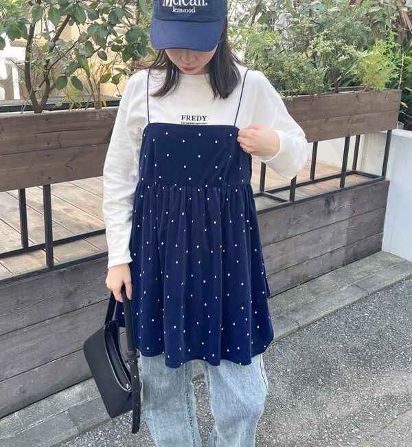 fredy emue「《セットアップ対応》ベロアドット刺繍キャミブラウス」|キャミソール|