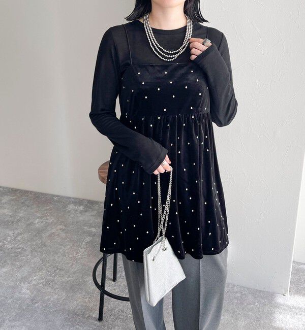 fredy emue「《セットアップ対応》ベロアドット刺繍キャミブラウス」|キャミソール|