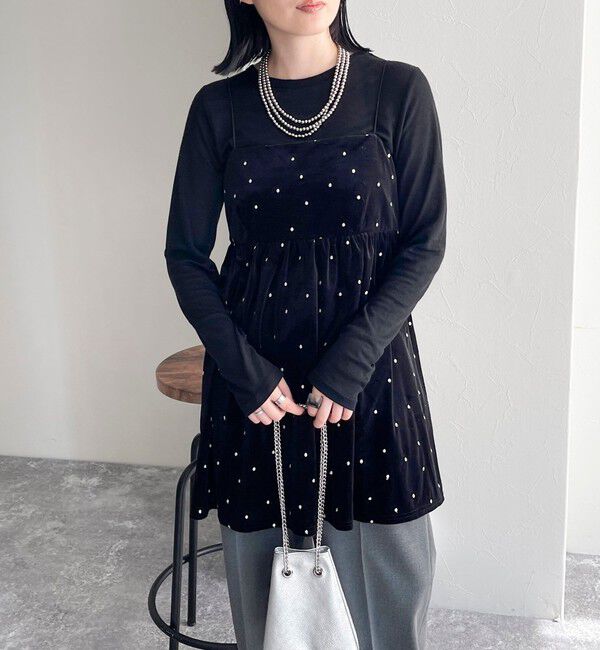 fredy emue「《セットアップ対応》ベロアドット刺繍キャミブラウス」|キャミソール|