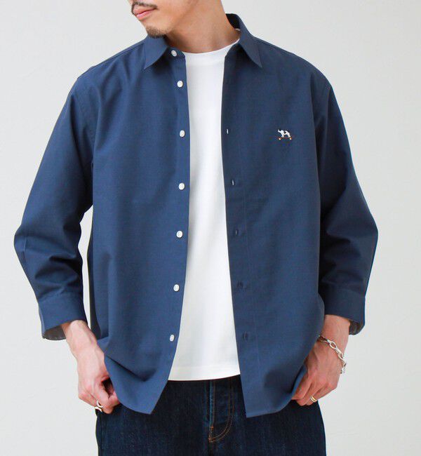 GLOSTER「【フレブル刺繍】七分袖シャツ ストライプ/無地」|シャツ・ブラウス|ネイビー