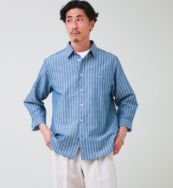 GLOSTER「【フレブル刺繍】七分袖シャツ ストライプ/無地」|シャツ・ブラウス|