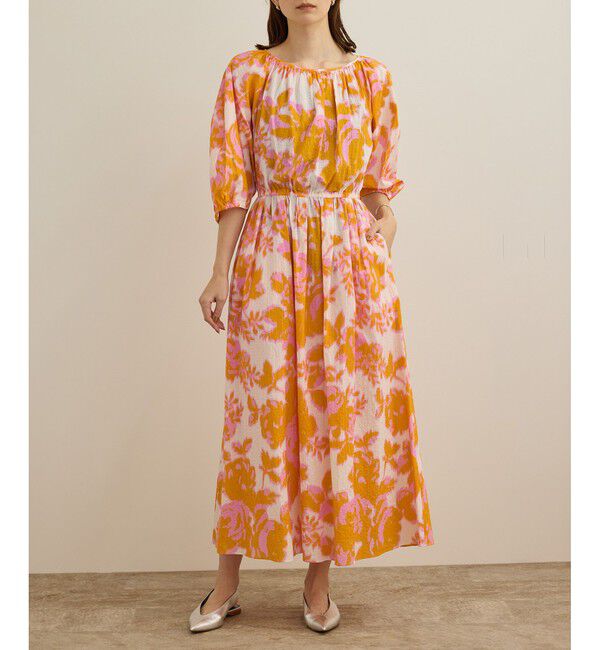 ROPE「【DEVEAUX（デヴォー）】別注ボカシフラワーウエストギャザーワンピース/洗える」|ワンピース|