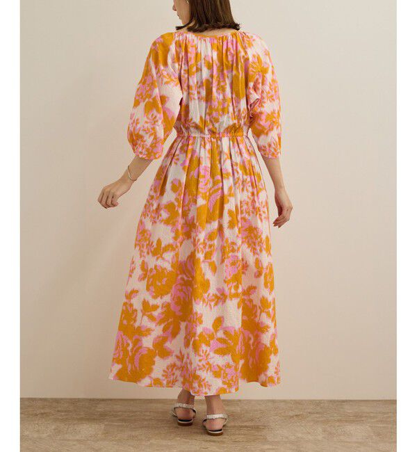 ROPE「【DEVEAUX（デヴォー）】別注ボカシフラワーウエストギャザーワンピース/洗える」|ワンピース|