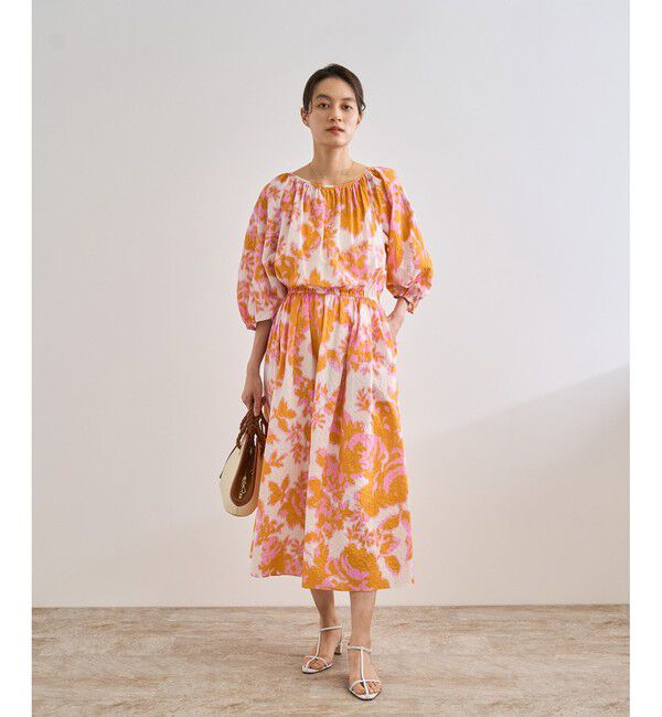 ROPE「【DEVEAUX（デヴォー）】別注ボカシフラワーウエストギャザーワンピース/洗える」|ワンピース|