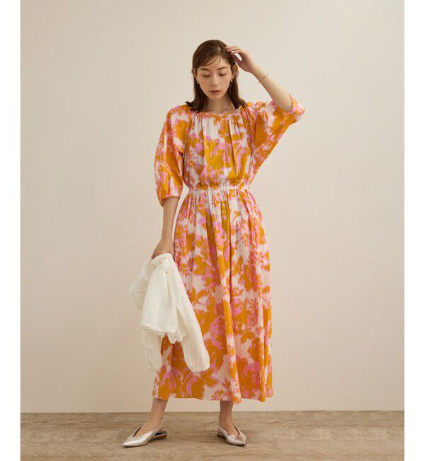 ROPE「【DEVEAUX（デヴォー）】別注ボカシフラワーウエストギャザーワンピース/洗える」|ワンピース|