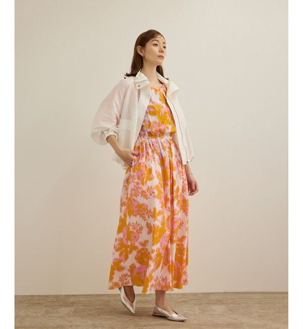 ROPE「【DEVEAUX（デヴォー）】別注ボカシフラワーウエストギャザーワンピース/洗える」|ワンピース|