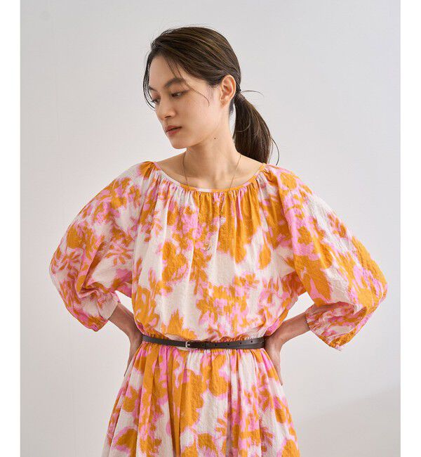 ROPE「【DEVEAUX（デヴォー）】別注ボカシフラワーウエストギャザーワンピース/洗える」|ワンピース|