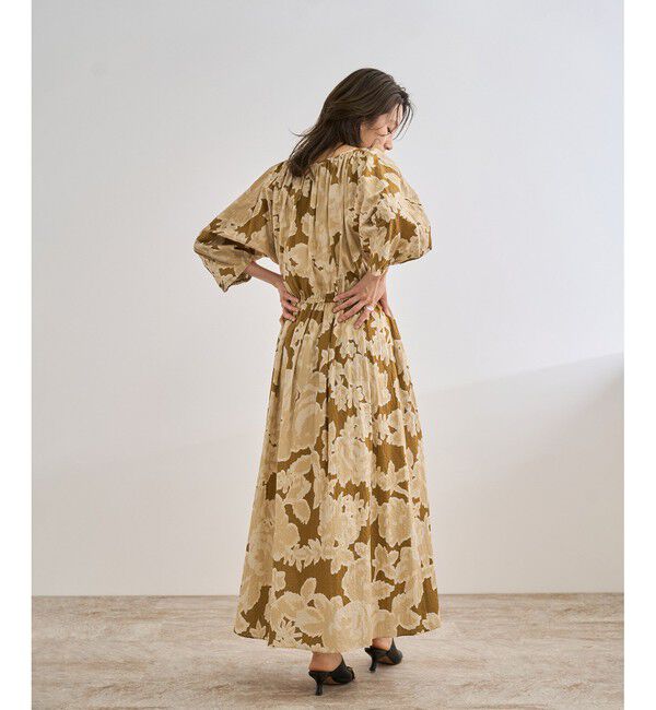 ROPE「【DEVEAUX（デヴォー）】別注ボカシフラワーウエストギャザーワンピース/洗える」|ワンピース|