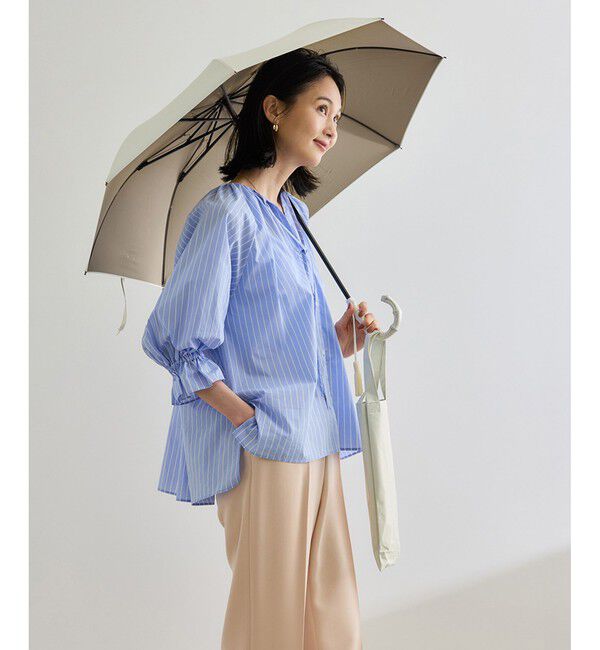 ROPE「【晴雨兼用・高機能】２段式開閉 折りたたみバンブーパラソル【UVカット/遮光・遮熱・防水効果】」|傘|オフホワイト(15)