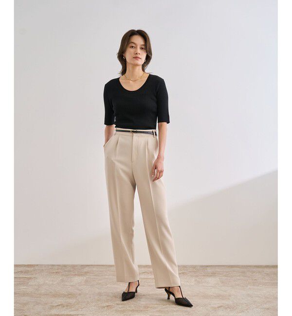 ROPE「ワイドリブラウンドネック スーパーメリノウール ニット/イージーケア」|ニット・セーター|