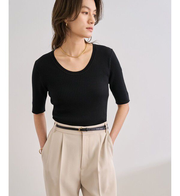 ROPE「ワイドリブラウンドネック スーパーメリノウール ニット/イージーケア」|ニット・セーター|