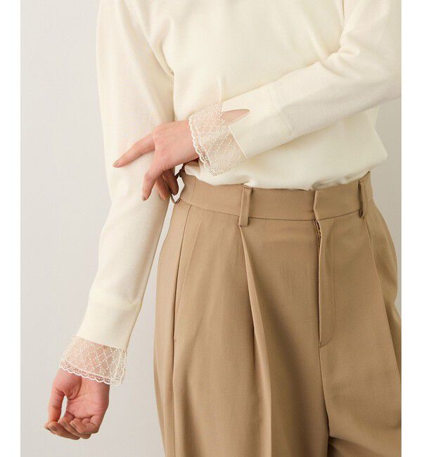 ROPE「ビジューレース襟ニットプルオーバー/イージーケア」|ニット・セーター|