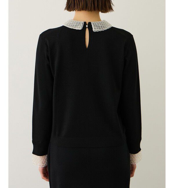 ROPE「ビジューレース襟ニットプルオーバー/イージーケア」|ニット・セーター|