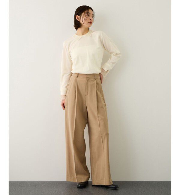 ROPE「ビジューレース襟ニットプルオーバー/イージーケア」|ニット・セーター|