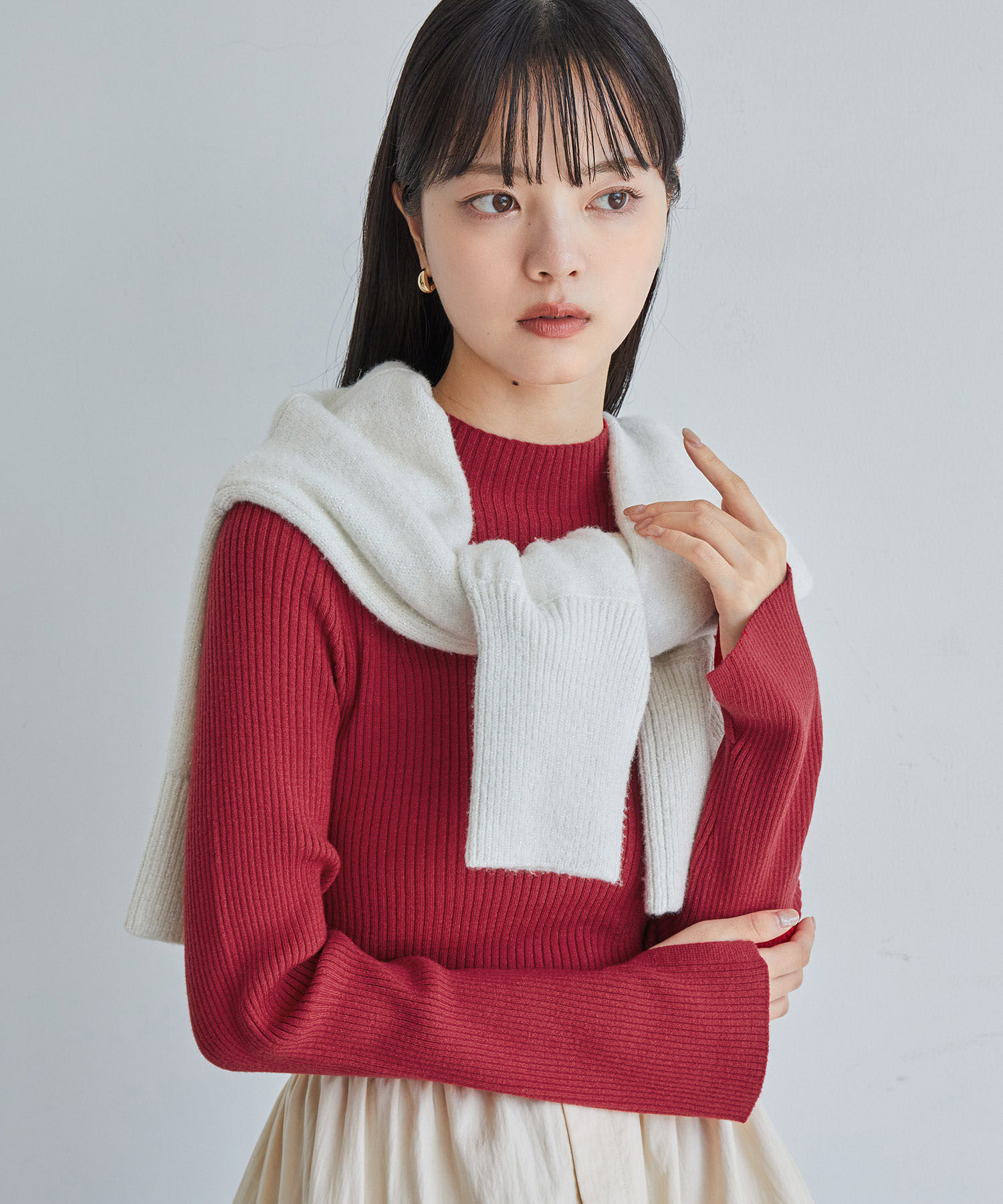 VIS「【新色追加】リブニットプチハイネックプルオーバー【低身長向けサイズ有】」|ニット・セーター|