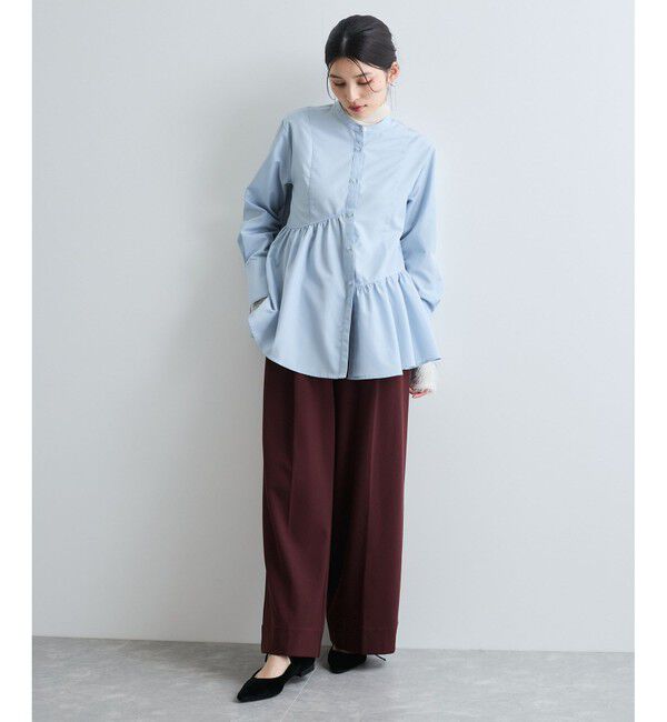 VIS「【美warm】ストレッチ釦付きワイドパンツ/スラックス【アンチピリング/防シワ/洗える】」|チノ|