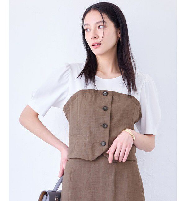 VIS「【新色追加】【美easy】釦ビスチェTシャツドッキングプルオーバー【接触冷感/洗える】」|Tシャツ・カットソー|