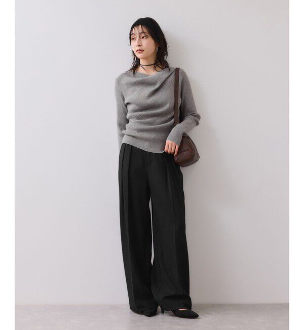 VIS「【美得】ドレープオフショルダーリブニット/イージーケア」|ニット・セーター|